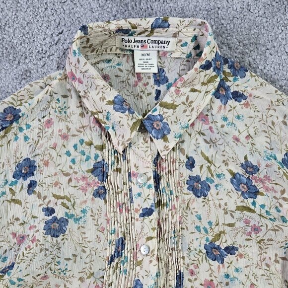 Ralph Lauren Polo Jeans Company 100% Silk Cream Floral Button-Up Shirt Fairycore - Picture 4 of 9